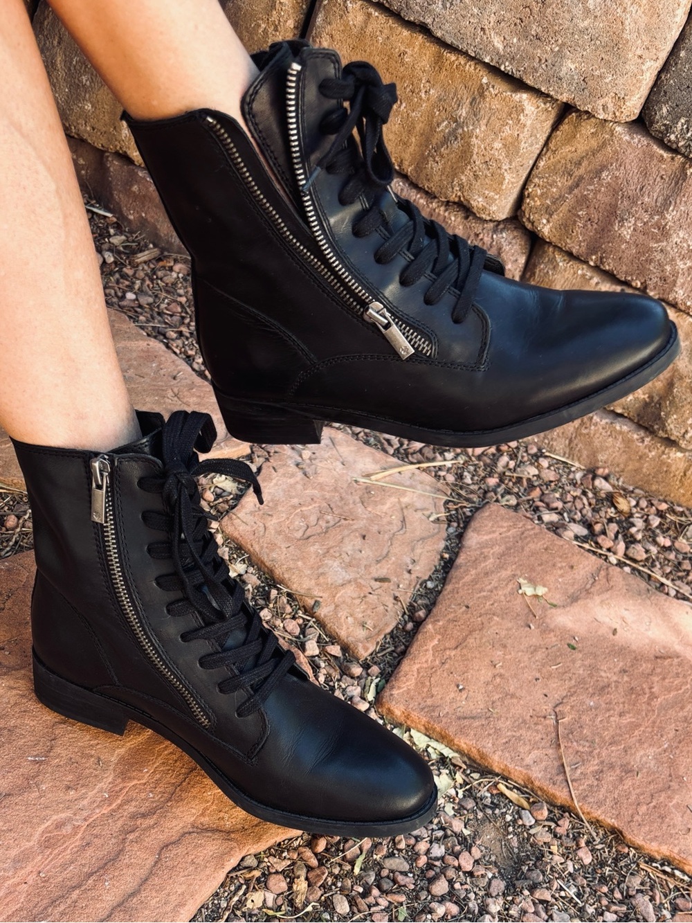 Lucky Brand Lace Up Leather Ankle Boots Size 8 Black
